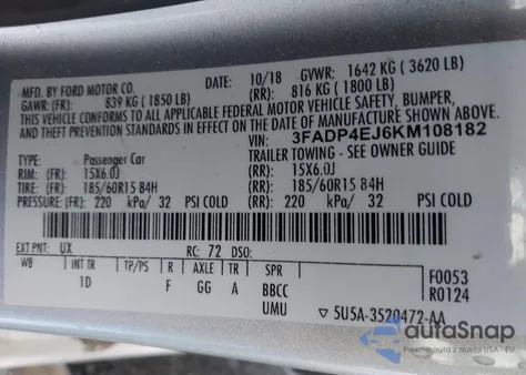 2019 Ford Fiesta Se from USA, damaged, VIN 3FADP4EJ6KM108182